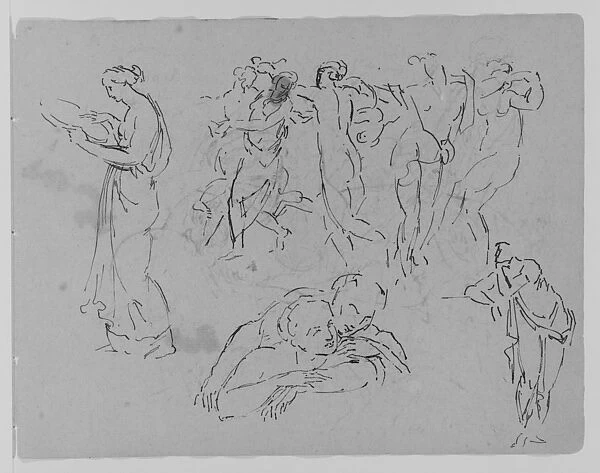 Sketches Two Women Man Fighting Beast Furniture Fragments