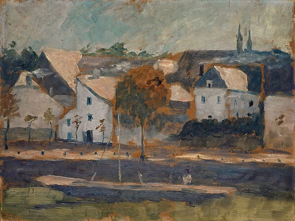 Small town canal oil cardboard 26 x 34. 5 cm Ernst Schiess