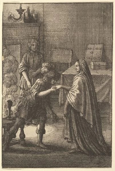 soldier kissing woman hand 1666 Etching second state