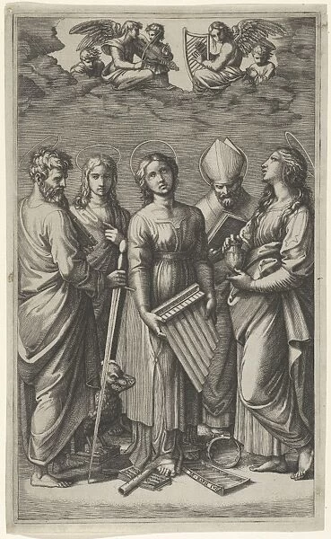 St Cecilia holding organ flanked Paul John Evangelist