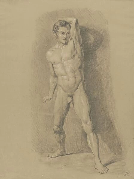 Standing male nude front 1842 paper chalk