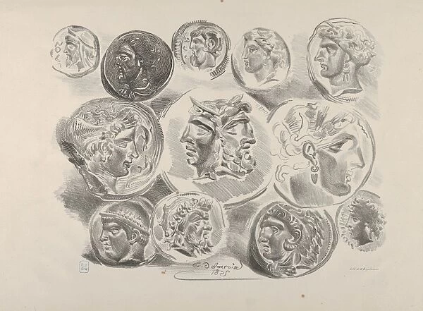Studies Twelve Greek Roman Coins 1825 Lithograph