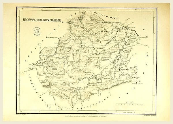 A Topographical Dictionary of Wales, Montgomeryshire, 19th century engraving, UK