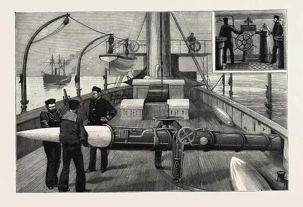Torpedo Gun Boat, Loading a Torpedo Tube on the Upper Deck, Looking Forward, 1888