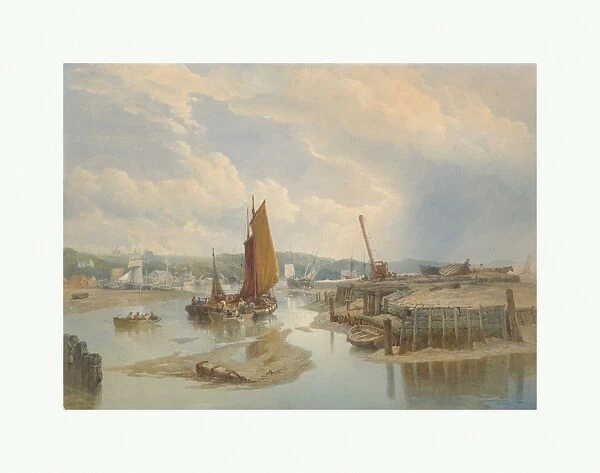 Town Estuary Low Tide 1868 Watercolor gum arabic