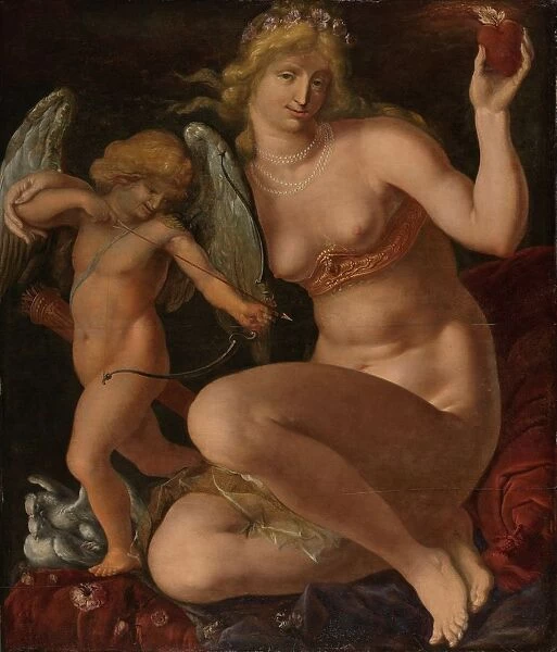 Venus Amor sitting naked rug floor holds burning heart