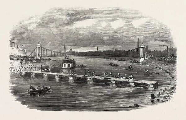 Volunteer Military Engineers at Glasgow Constructing a Pontoon Bridge on the Clyde, Uk