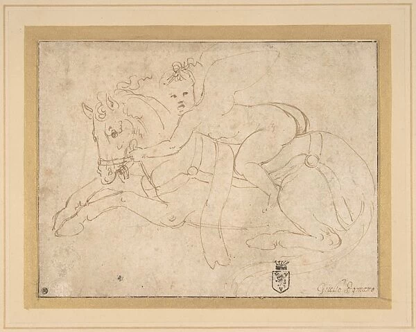 Winged Infant Riding Crouching Horse n. d Pen