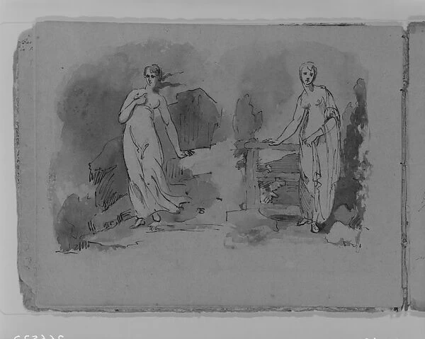 Two Woman Classical Dress Outdoors Sketchbook