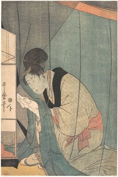 Woman Reading Letter Oil Lamp Edo period 1615-1868