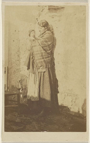 woman wearing shawl holding baby 1865 1870 Albumen silver print