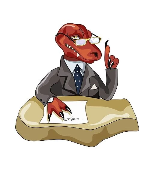 Illustration of a Tyrannosaurus Rex boss sitting at a desk