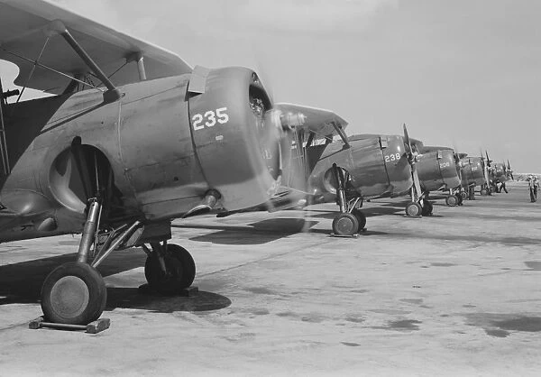 U. S. Navy F3F fighter planes lined up and eager for flight, Corpus Christi, Texas, 1942