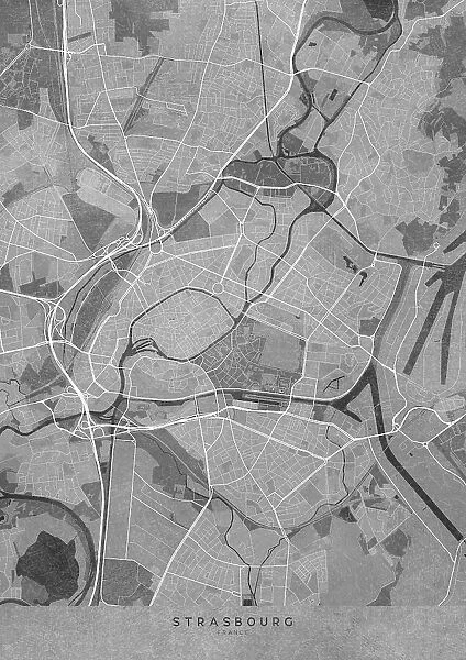 Gray vintage map of Strasbourg France