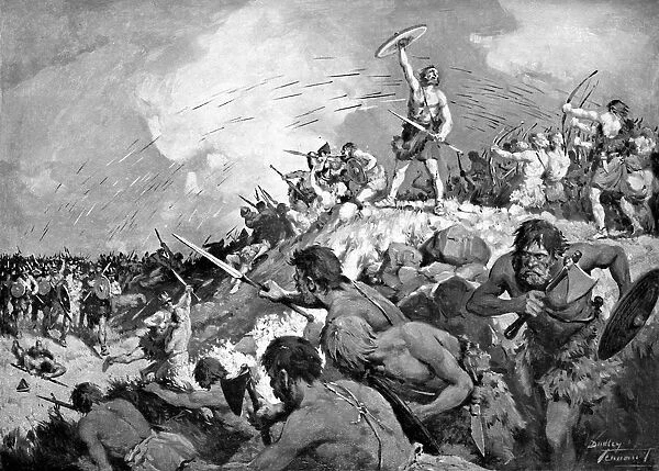 Battle of Mons Badonicus, c500 AD, (c1920). Artist: C Dudley Tennant