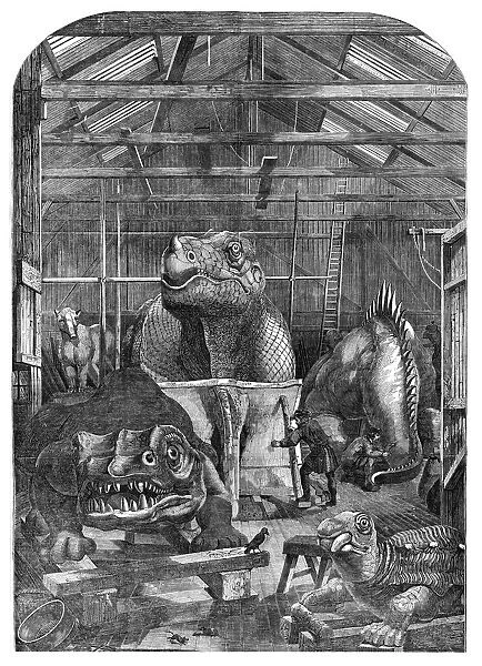 The Extinct Animals model room at Crystal Palace, Sydenham, 1853