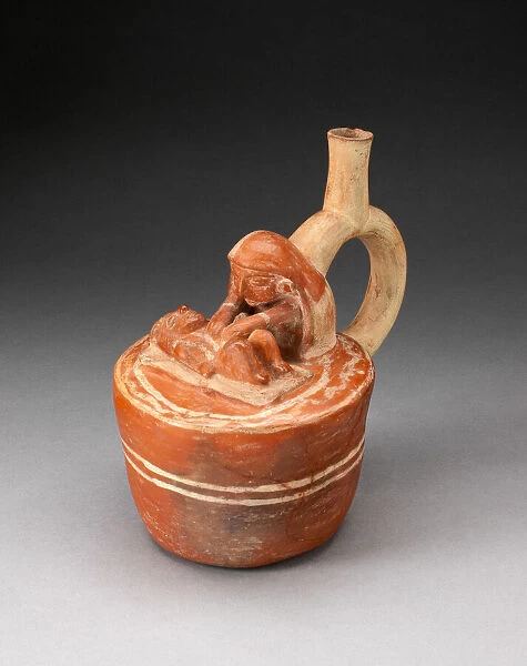 Handle Spout Vessel with Healer or Midwife Touching a Reclining Figure, 100 B. C.  /  A. D. 500