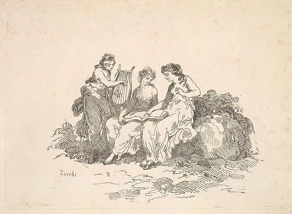 Harmony - Two Nymphs Singing, Another Playing a Lyre, 1784-88. Creator: Thomas Rowlandson