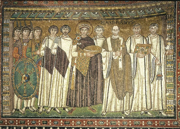 Justinian and his entourage, Mosaic Church of San Vitale in Ravenna