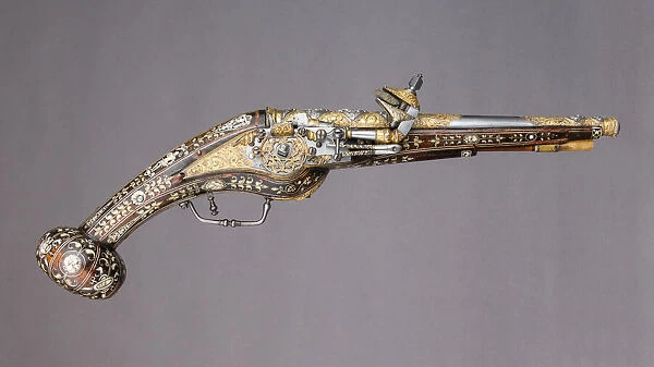 Pair of Wheellock Pistols with Matching Priming Flask  /  Spanner, French, ca. 1570-80
