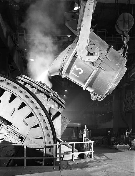 Pouring iron into a Kaldo unit, Park Gate Iron and Steel Co, Rotherham, South Yorkshire, 1964