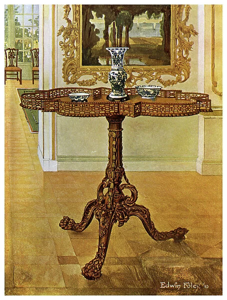 Shaped fret rimmed gallery table, Chippendale School, 1911-1912. Artist: Edwin Foley