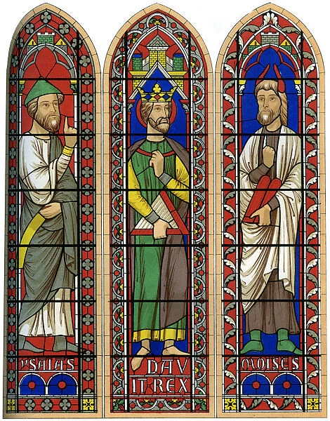 Stained glass of Moses, King David and Isaiah, Bourges Cathedral, 13th century (1849). Artist: Lemercier