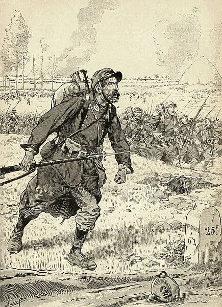 French Soldier Advances During The First Battle Of The Marne, France, 1914, During World War One