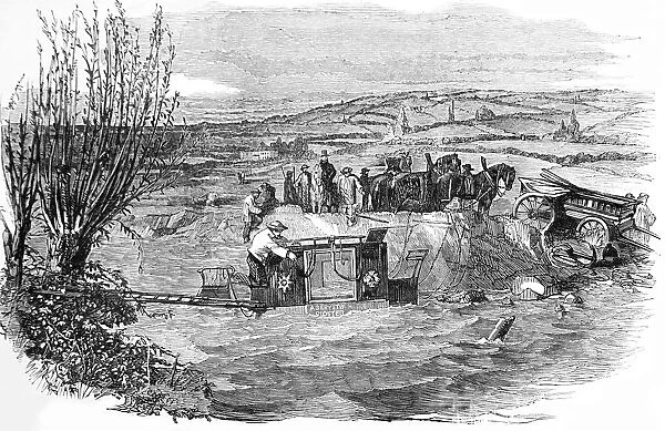 The Illustrated London News Etching From 1853. The Gloucester And Aberystwyth Mail Coach In The River Frome