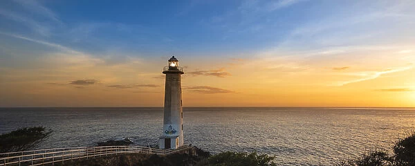 Lighthouse at Pointe du Vieux Fort at sunset, Basse-Terre, Guadeloupe, French West Indies