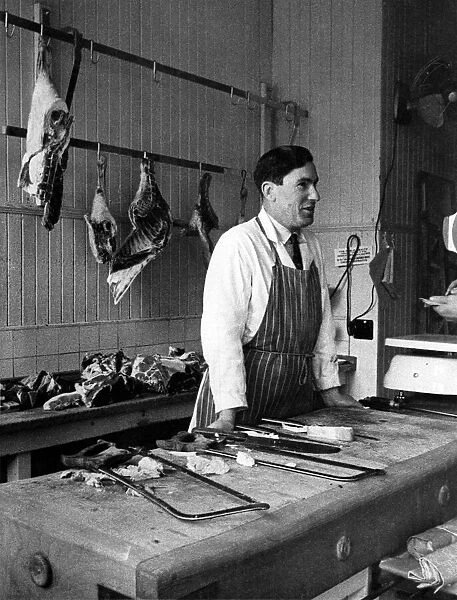 The butchers shops in the village of Ballater in Scotland. September 1958