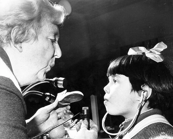 Deaf and Dumb Hearing Aid Nov 1969 Mrs Mary Orr speaks into a microphone 4 years