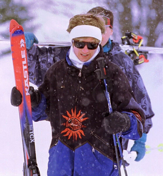 Diana Princess of Wales, wearing a headband while ski-ing on holiday in Lech, Austria
