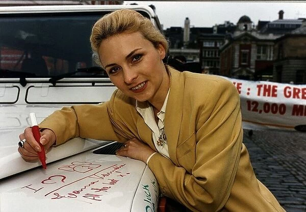Joanna Kanska Actress Signing The Land Rover With A Goodluck Message At The Fund Raising
