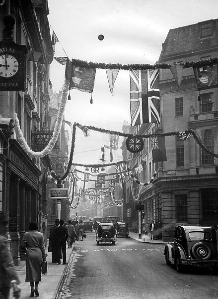 King George VI Coronation decoration in. Clare Street, Bristol May 1937