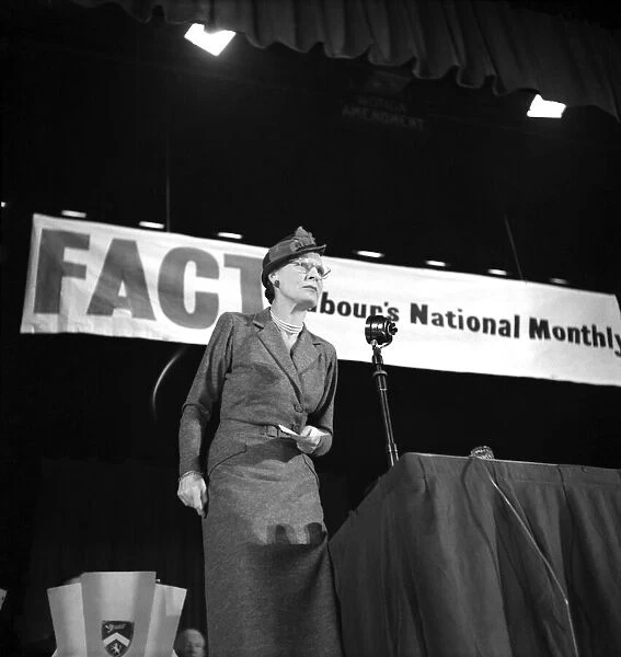 Labour Party Conference 1953: Dr. Edith Summerskill addressing meeting