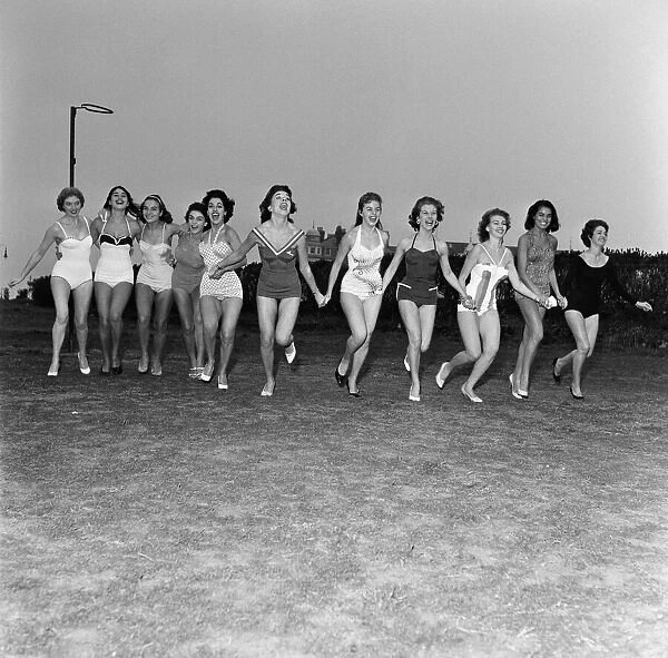 Miss World contestants go for a swim at the Butlins Hotel, Margate