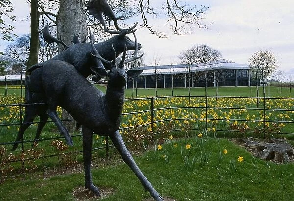 Technology Park Dundee June 1990 sculpture of leaping deer at entrance to park