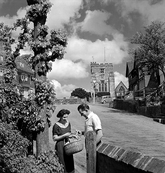 Villagers talking on the street in Goudhurst, Kent May 1952