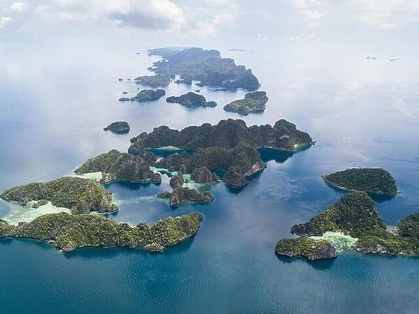 The remote limestone islands of Misool in Raja Ampat are surrounded by calm seas and healthy reefs. This tropical region has high marine biodiversity