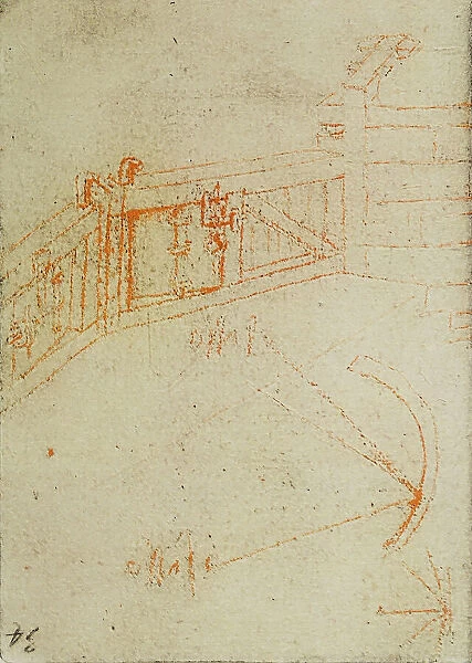 Design for a wood structure, drawing from the Codex Forster III, c.57v, by Leonardo da Vinci, housed in the Victoria and Albert Museum, London