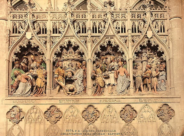 Scene of John the Baptist's life inside Flemish gothic aediculas in the Cathedral of Notre Dame in Amiens