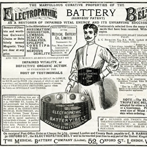 Advert for Electropathic Battery Belt 1885