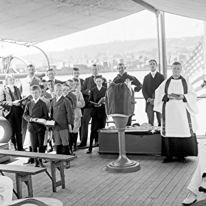 American Navy church service on the USS Nahant in America