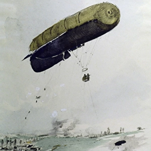 British observation balloon being launched, Arras, WW1