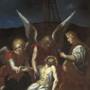 Dead Jesus held by angels. 16th c. Anonymous