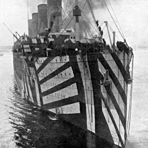 Olympic arrives at Halifax, WW1, dazzle painting