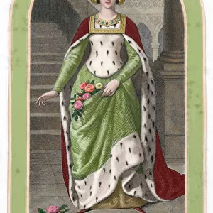 Saint Elizabeth of Portugal (1271-1336). Engraving. Colored