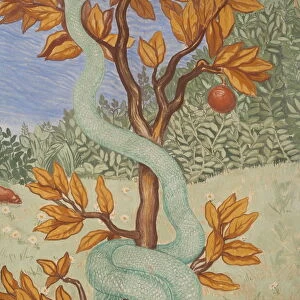 Detail of a fresco showing the serpent in the Garden of Eden, Puteaux, Hauts de Seine