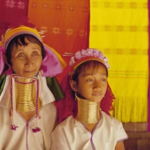 Portrait of two Long necked Padaung tribe women